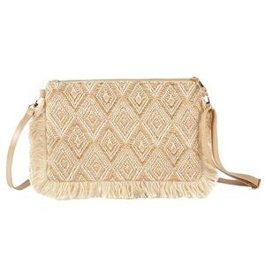 Tan Macramé Crossbody Bag with Fringe